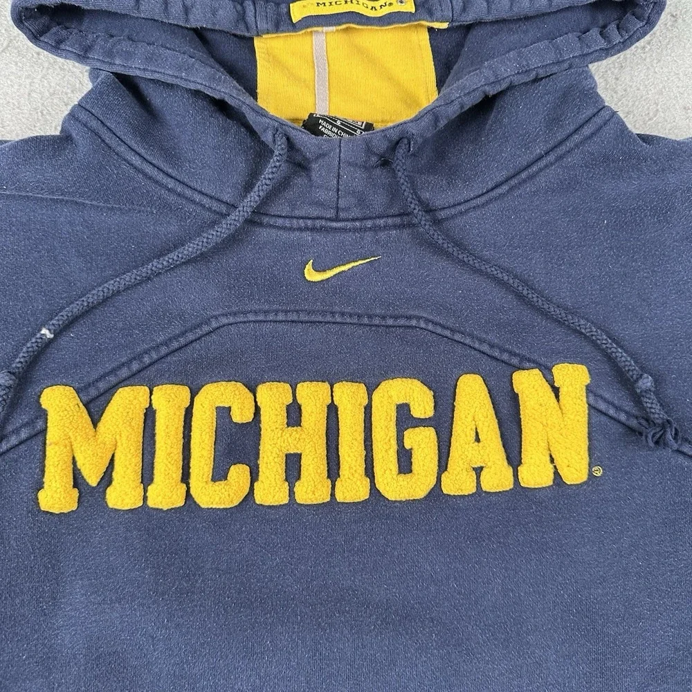 Vtg‎ Nike Michigan University Hoodie Men's Large Navy Blue Center Check Pullover